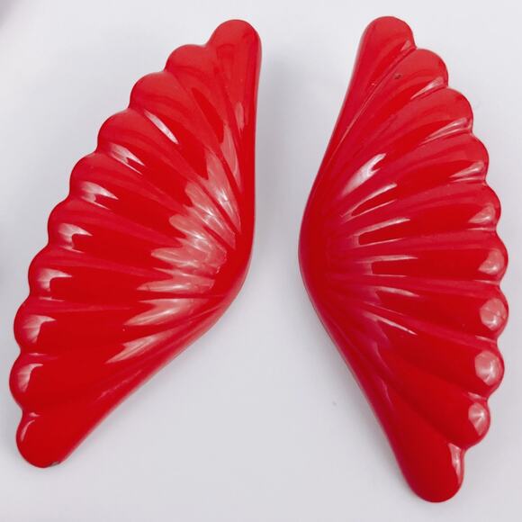 Vintage Marked Germany Lot of 4 Earrings MCM Cherry Red Bombshell Wings Clip On - Picture 3 of 8